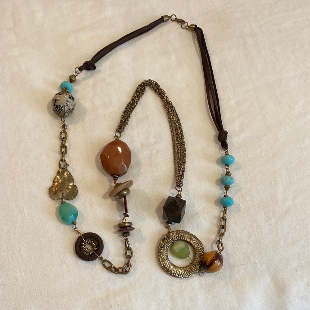 Blue and Brown Bohemian Necklace with Turquoise Beads